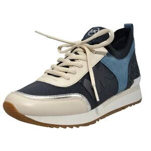 New Michael Kors Jenkins Stretch Knit Trainer Sneakers Navy Multi Size 7.5 M